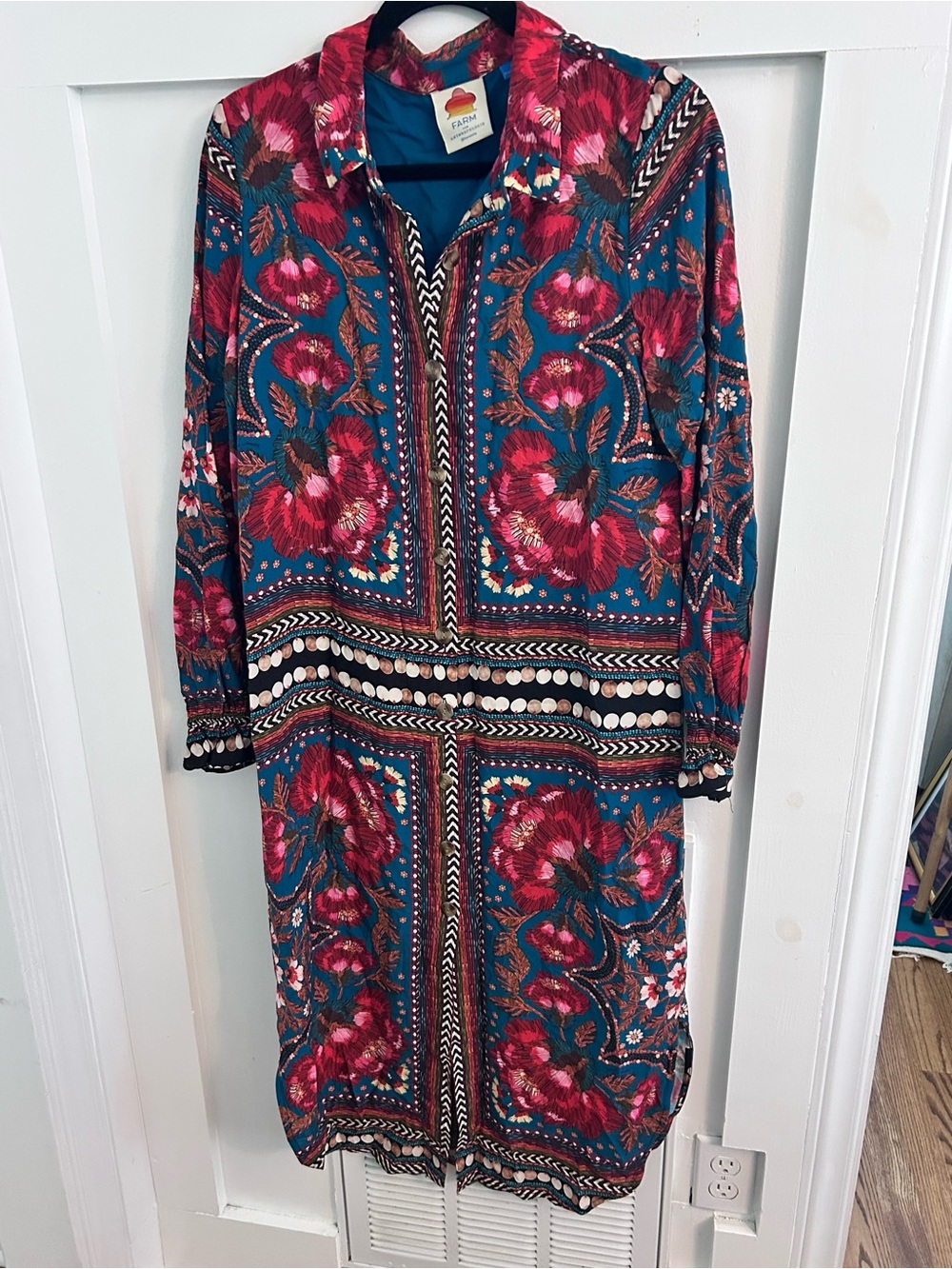 FARM Rio for Anthropologie Floral Button Front Shirt Dress Size Small - Picture 4 of 8